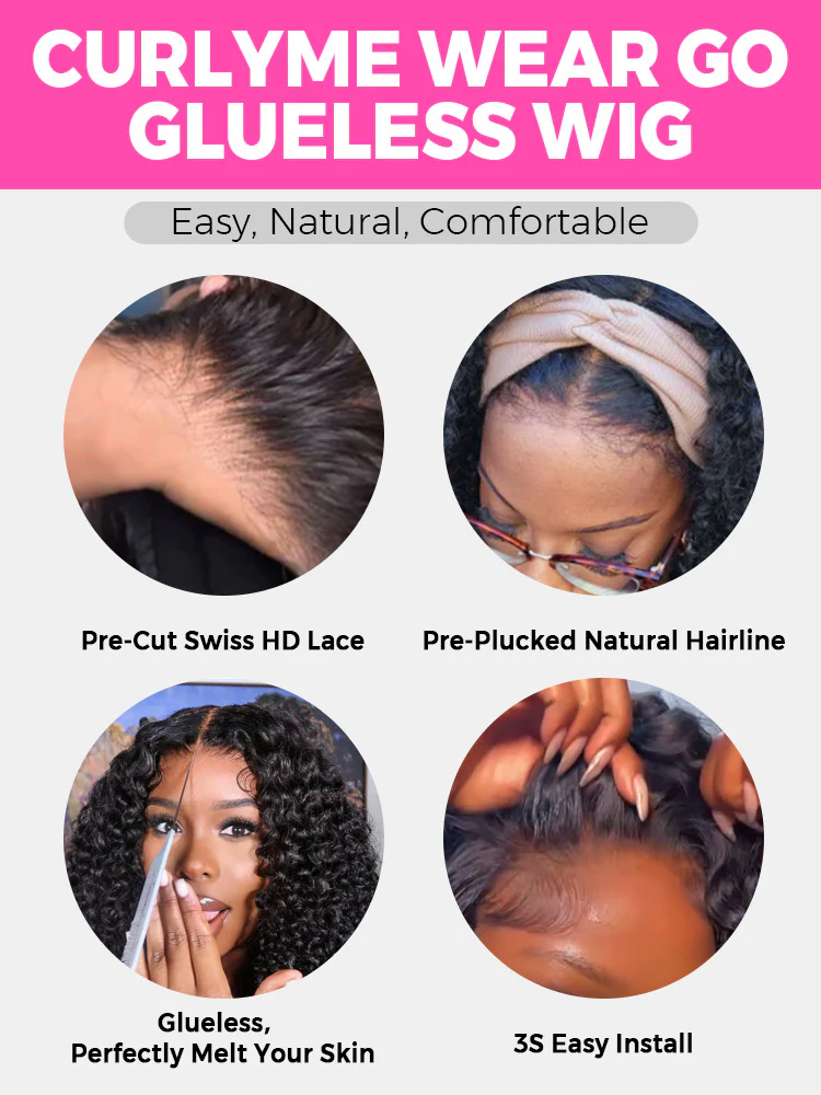 CurlyMe Pre Bleached 13x4 Pre Cut HD Lace Wear Go Glueless Wig Human Hair Wigs - Image 7
