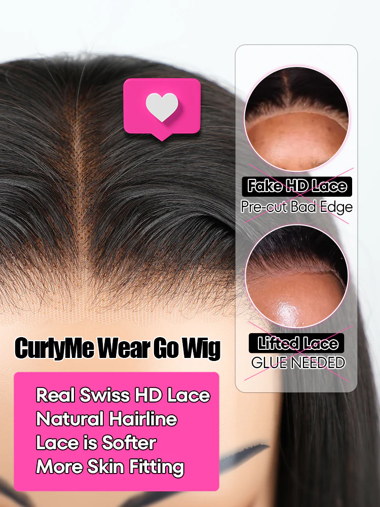 CurlyMe Pre Bleached 13x4 Pre Cut HD Lace Wear Go Glueless Wig Human Hair Wigs - Image 9