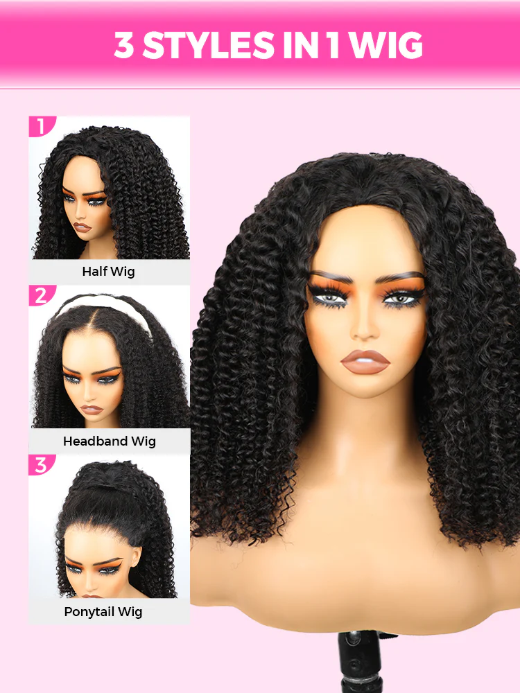 CurlyMe 3 In 1 Half Wig Afro Kinky Curly Glueless Install Half Wig With Draw-string Beginner Friendly - Image 10