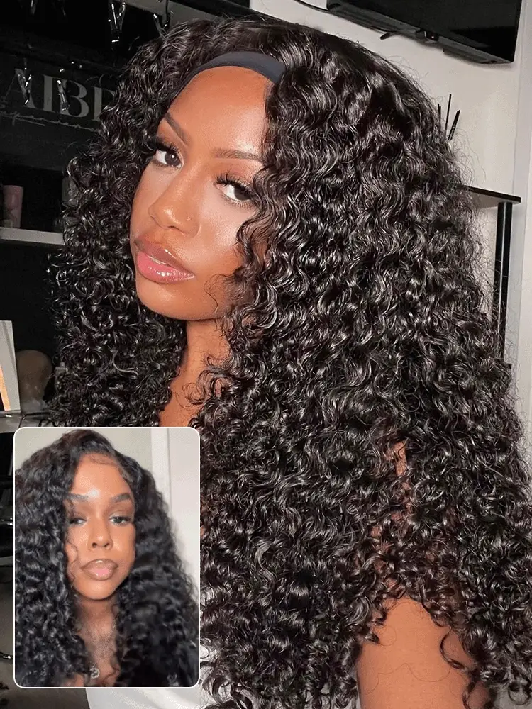 CurlyMe 3 In 1 Half Wig Burmese Curly Glueless Install Half Wig With Adjustable String Beginner Friendly - Image 4