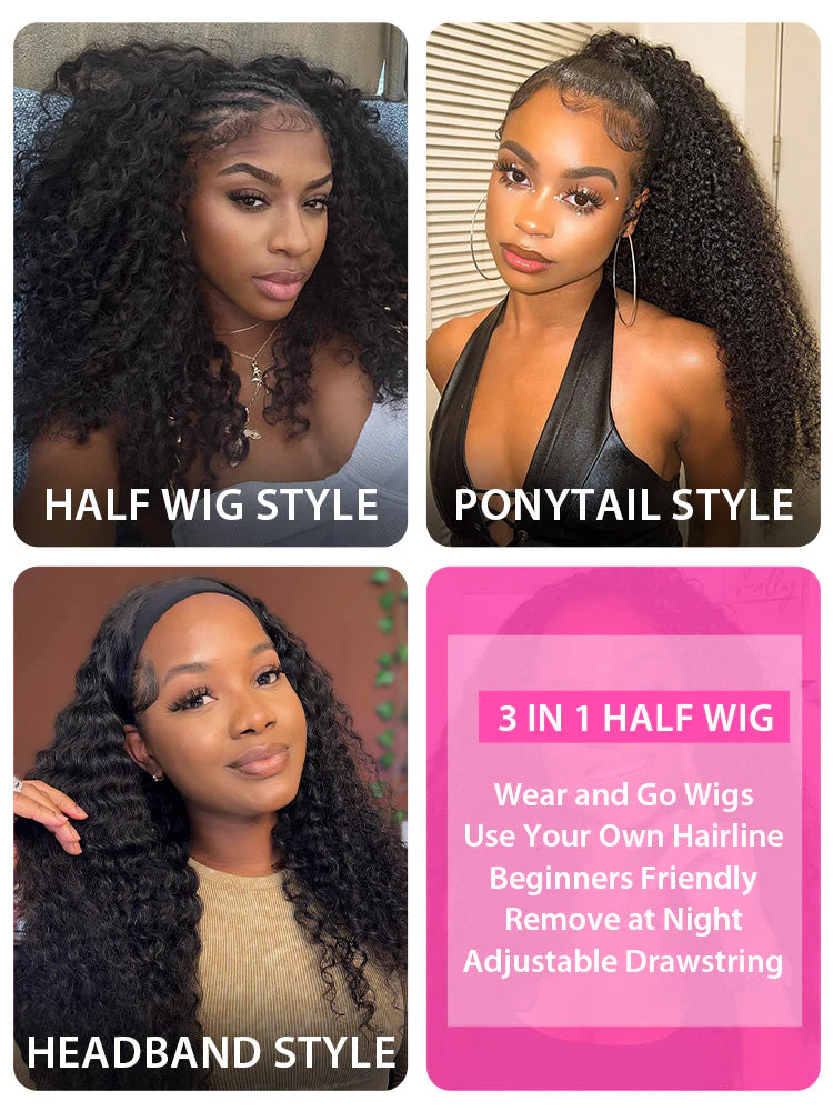CurlyMe 3 In 1 Half Wig Yaki Straight Glueless Install Half Wig With Draw-string Beginner Friendly - Image 7