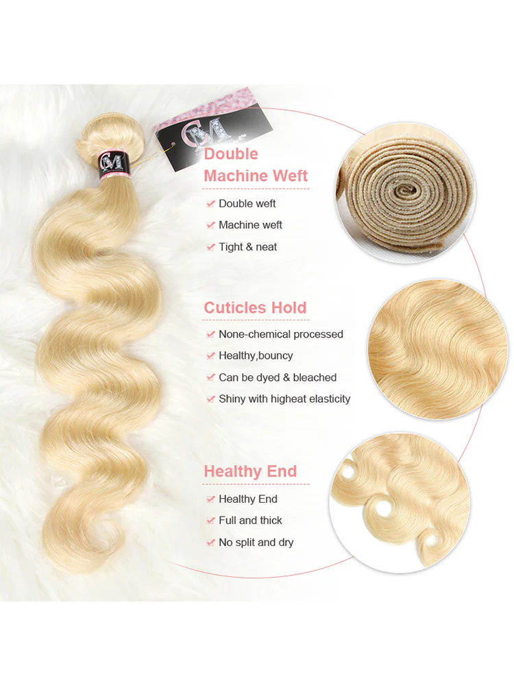CurlyMe Body Wave 613 Hair Bundles 1/3/4Pcs Blonde Color Hair - Image 3