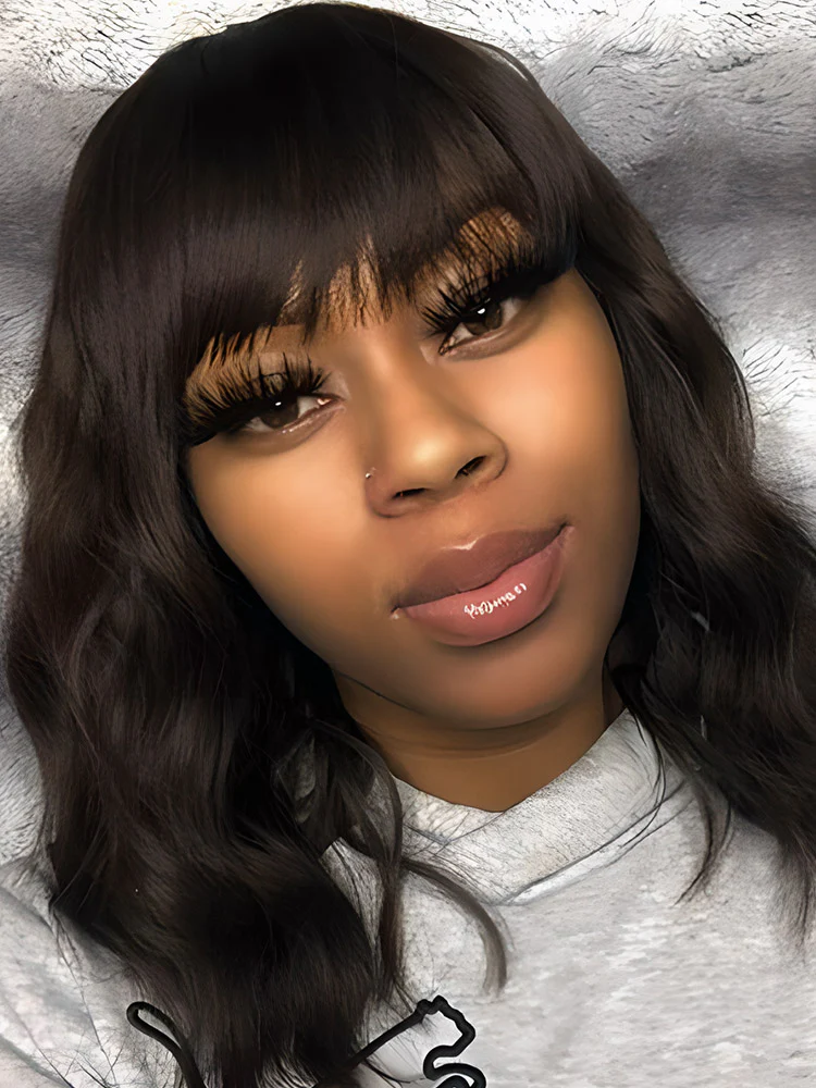 CurlyMe Body Wave Hair Non Lace Bob Wigs Full Machine Made Wigs With Bangs - Image 3