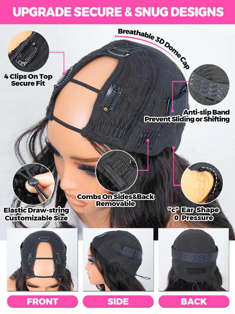 CurlyMe Water Wave Human Hair U part Wig None Lace Machine Made Human Hair Wigs Beginnner Friendly - Image 3