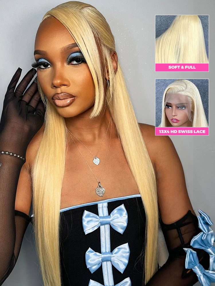 CurlyMe 613 Blonde Lace Front Wigs Straight Human Hair Wigs 13x4 Skin Melt Lace - Image 8