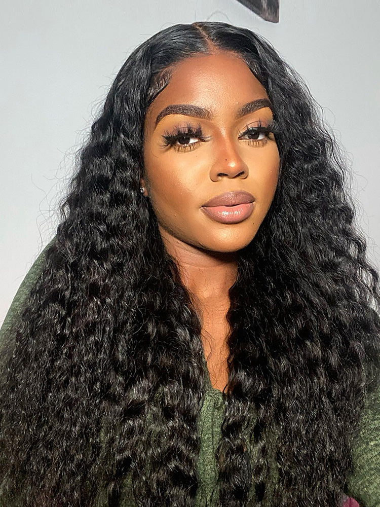 CurlyMe 13x4 Swiss Lace Frontal Long Hair Water Wave Human Hair Pre plucked Lace Front Wigs - Image 3