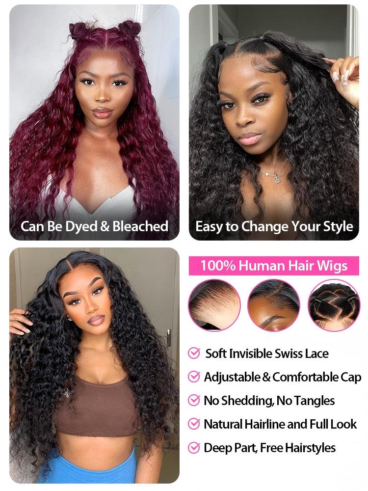 CurlyMe 13x4 Swiss Lace Frontal Long Hair Water Wave Human Hair Pre plucked Lace Front Wigs - Image 5