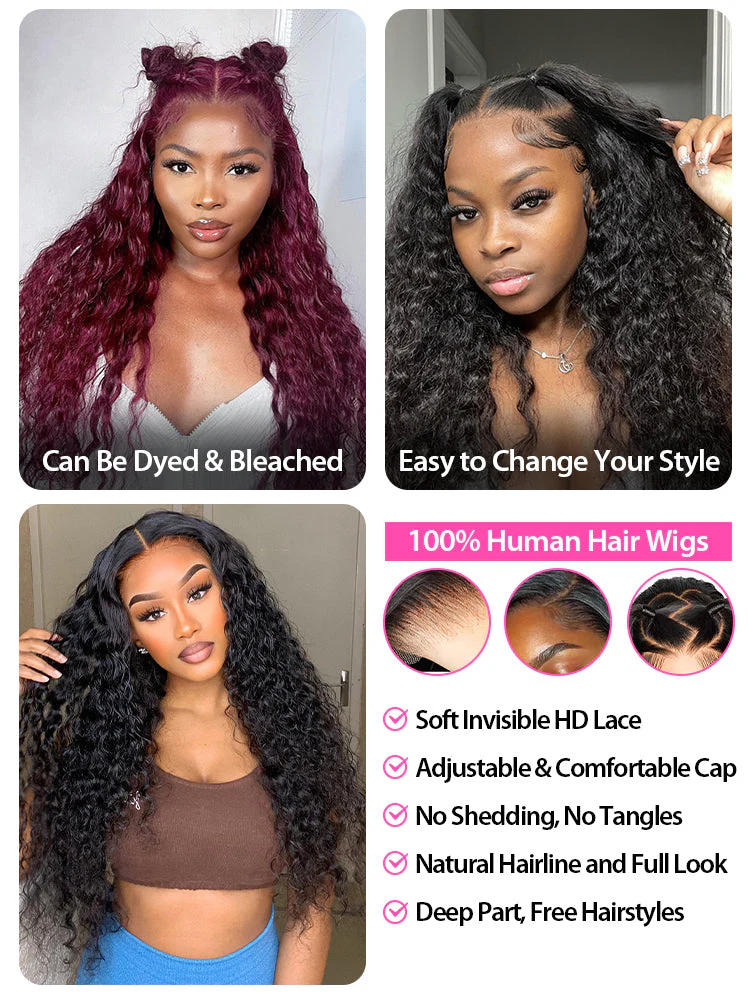 CurlyMe Water Wave Human Hair Long Hair 13x6 Lace Front Wigs Pre Plucked With Baby Hair - Image 7