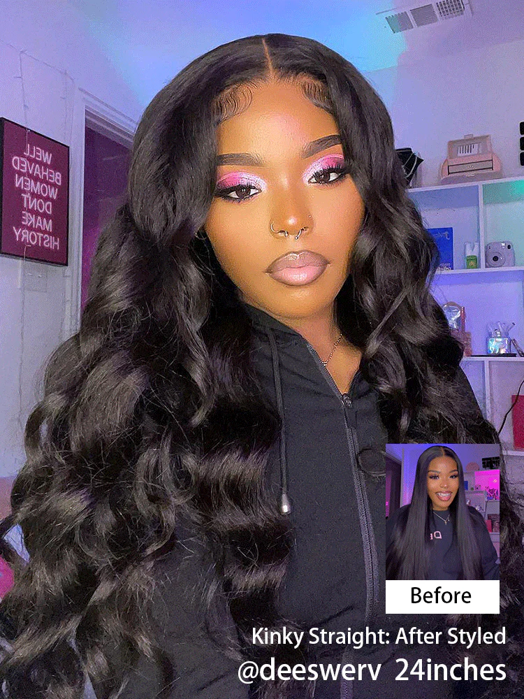 [Clearance Sale]Pre-bleached Kinky Straight Hair Wear Go Glueless Wig 7x5 Pre-cut HD Lace Pre-plucked - Image 15