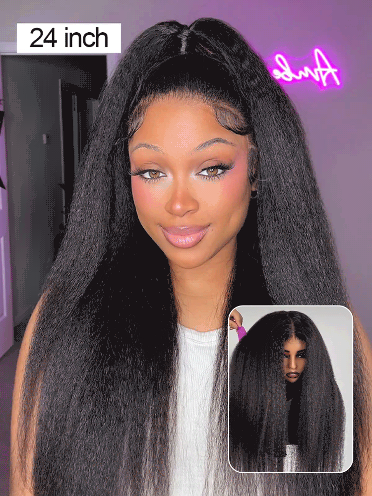 [Clearance Sale]Pre-bleached Kinky Straight Hair Wear Go Glueless Wig 7x5 Pre-cut HD Lace Pre-plucked - Image 3