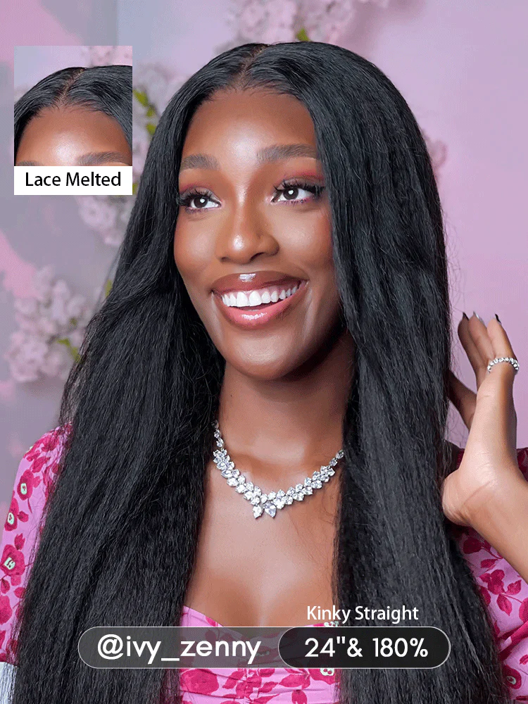 [Clearance Sale]Pre-bleached Kinky Straight Hair Wear Go Glueless Wig 7x5 Pre-cut HD Lace Pre-plucked - Image 6
