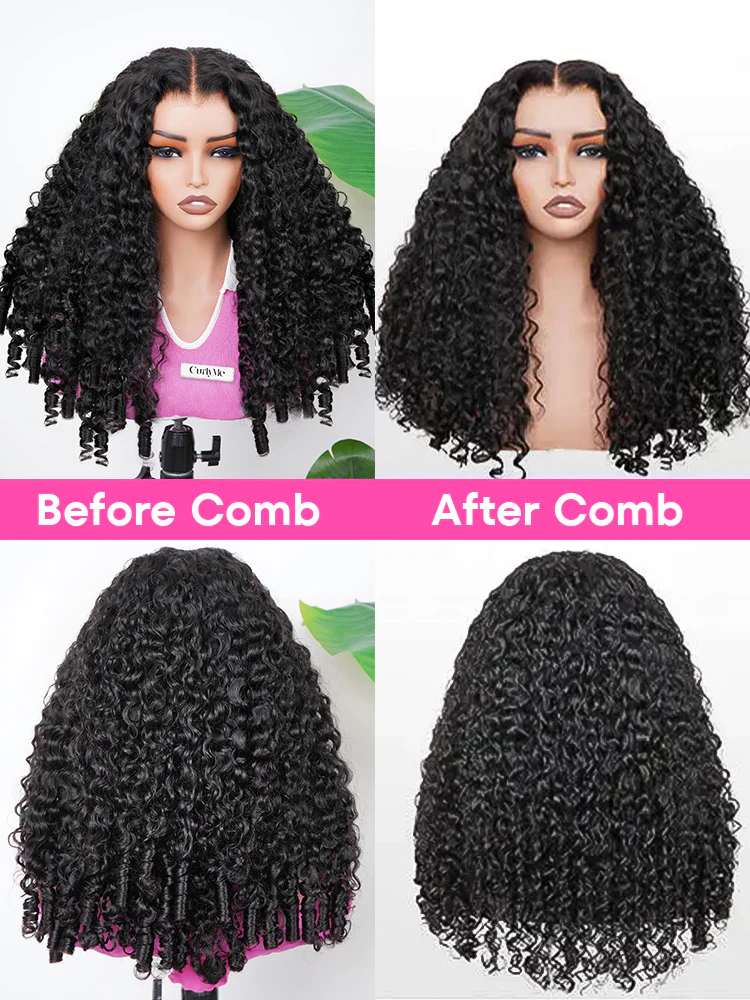 CurlyMe Pre Bleached Knots Burmese Curly Hair 13x6 Pre-Cut HD Lace Frontal Wig With Elastic Draw-string Wear Go Wig - Image 12