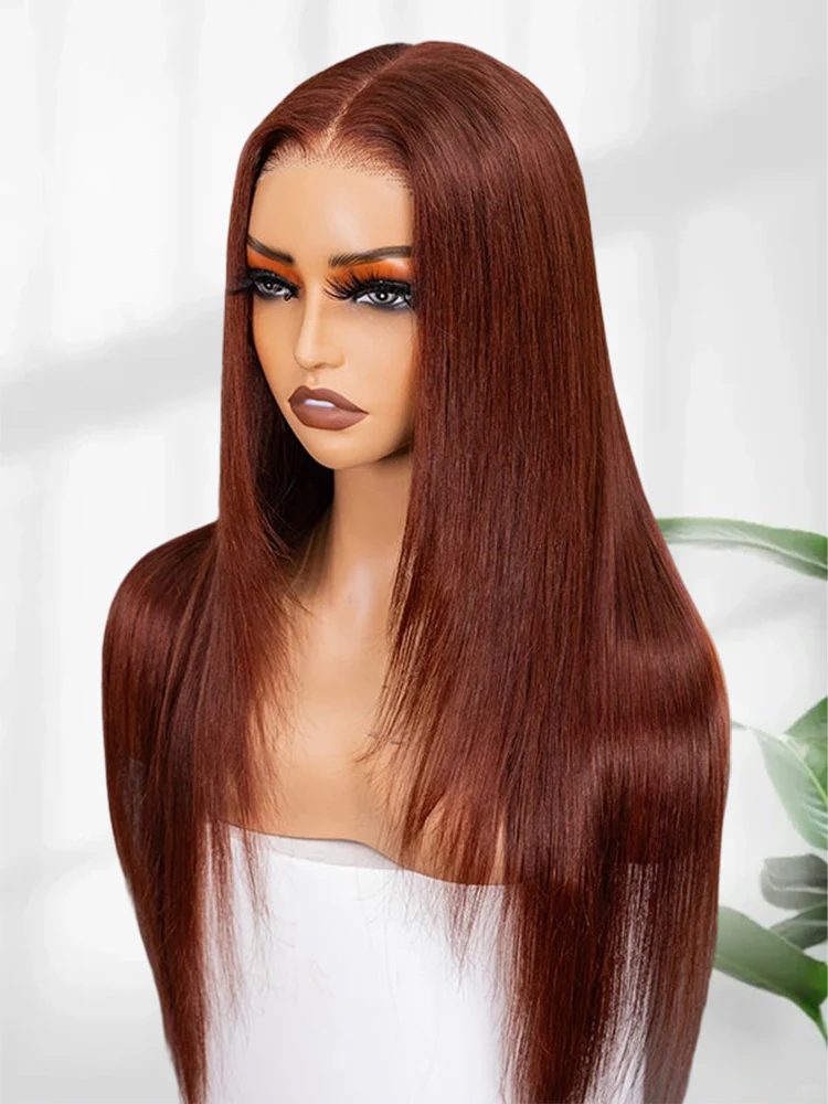 CurlyMe Layered Cut Reddish Brown Straight Hair 7x5 Pre-Cut Swiss Lace Wear Go Glueless Wigs With Adjustable String - Image 6