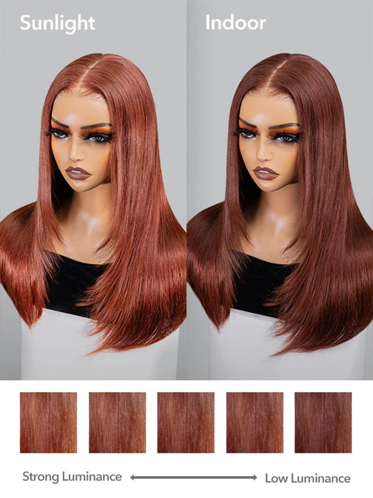 CurlyMe Layered Cut Reddish Brown Straight Hair 7x5 Pre-Cut Swiss Lace Wear Go Glueless Wigs With Adjustable String - Image 9