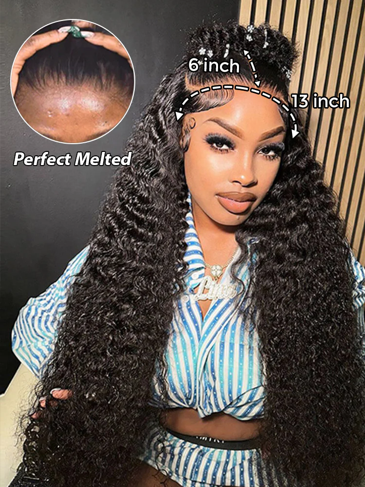 [Clearance Sale]CurlyMe Water Wave Human Hair Long Hair 13x6 Lace Front Wigs Pre Plucked With Baby Hair - Image 3