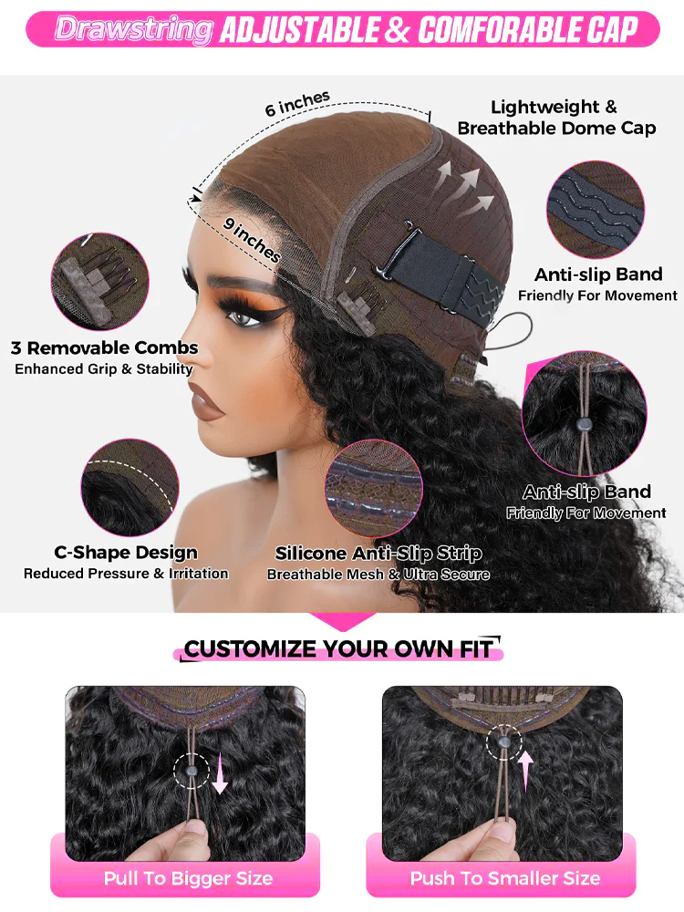 [Clearance Sale]CurlyMe Wear Go Natural Black Color Face-Framing Layered Cut Body Wave Wig Pre-Cut Lace Glueless Wigs - Image 6