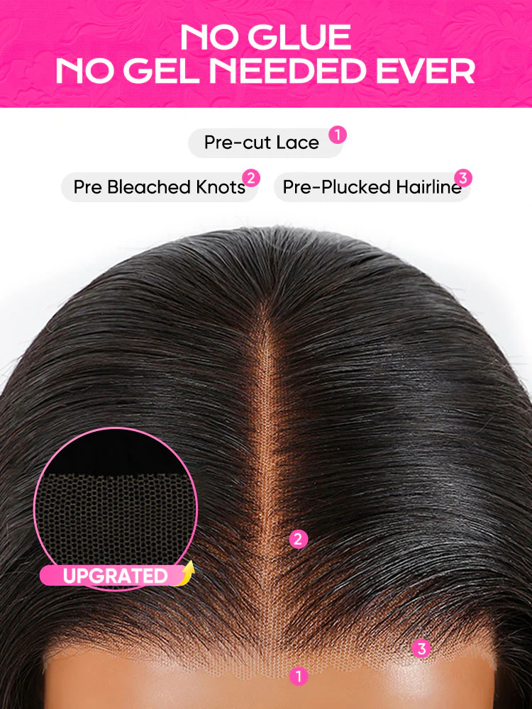 [Clearance Sale]CurlyMe Wear Go Natural Black Color Face-Framing Layered Cut Body Wave Wig Pre-Cut Lace Glueless Wigs - Image 7