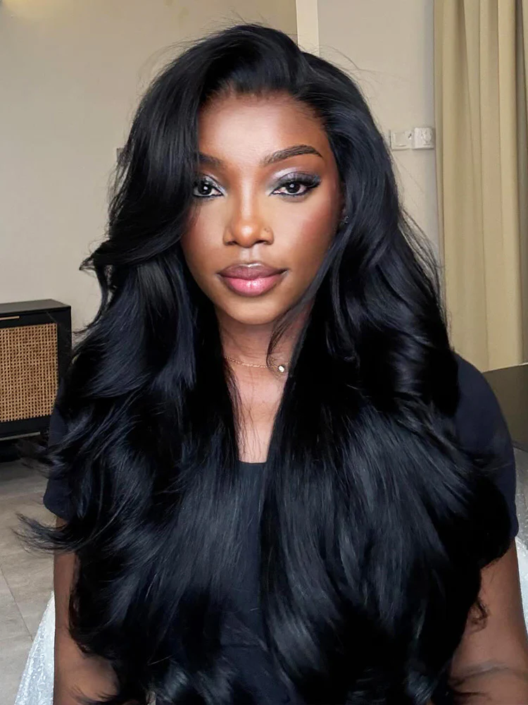 [Clearance Sale]CurlyMe Wear Go Natural Black Color Face-Framing Layered Cut Body Wave Wig Pre-Cut Lace Glueless Wigs - Image 9
