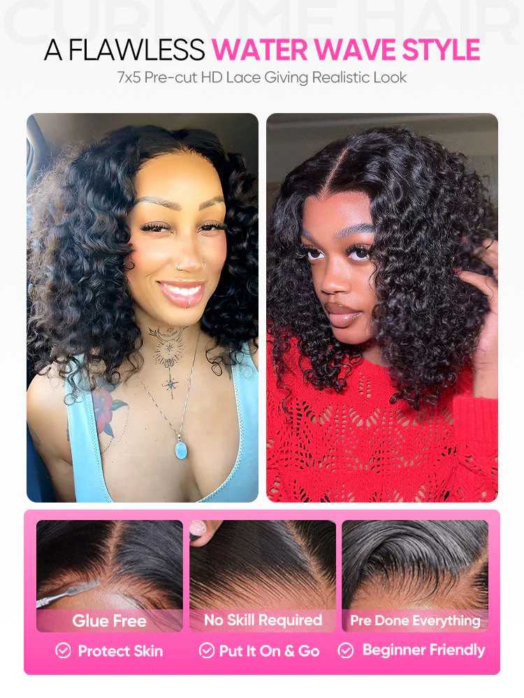 [Clearance Sale]Wear Go Glueless Water Wave Bob Wig 7x5 Pre-cut Lace Closure Wig Pre-plucked - Image 7