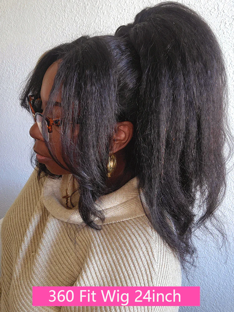 CurlyMe 360 Fit Wig Pre-Bleached Kinky Straight Human Hair Pre-Cut 360 Lace Wear Go Glueless Wig Pre-Plucked - Image 4