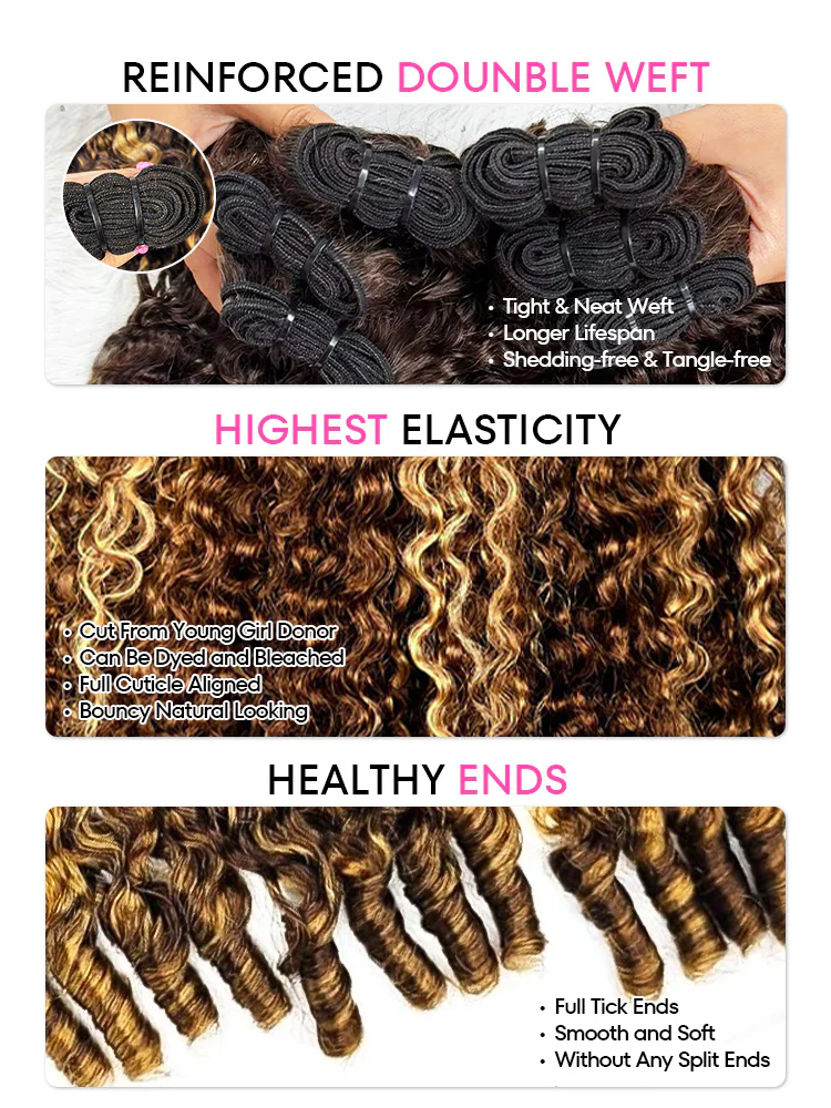 CurlyMe Burmese Curly Highlight 4/27 Color Hair Bundles 1/3/4Pcs | Hair Extensions - Image 4