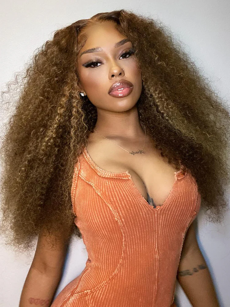 CurlyMe Highlights Ombre Human Hair Wigs Kinky Curly Transparent Lace Wigs Pre plucked - Image 4