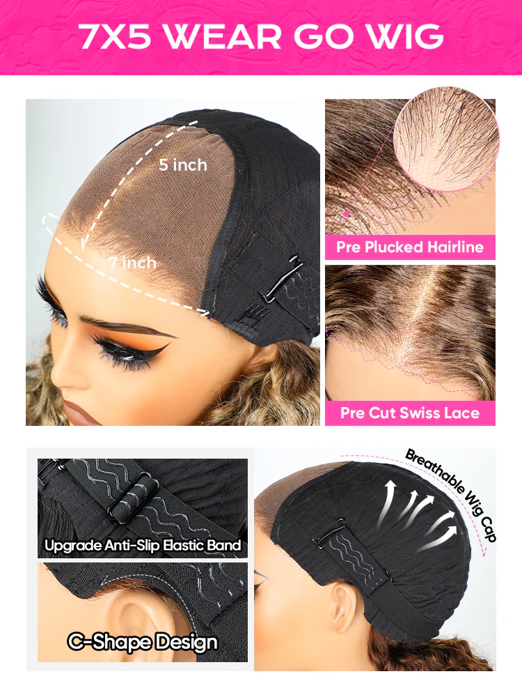 CurlyMe Mocha Mousse Color Pre Cut Glueless Lace Water Wave Wear Go Wig - Image 6