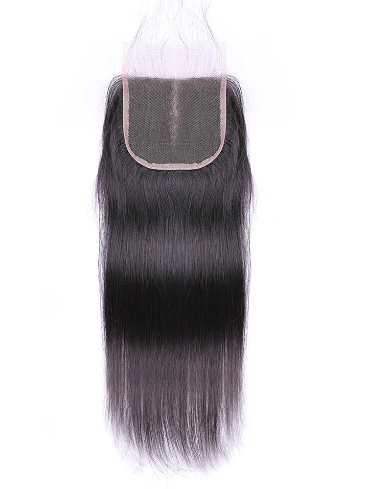 CurlyMe Straight Virgin Hair Natural Black Hair 4x4 Lace Closure - Image 3