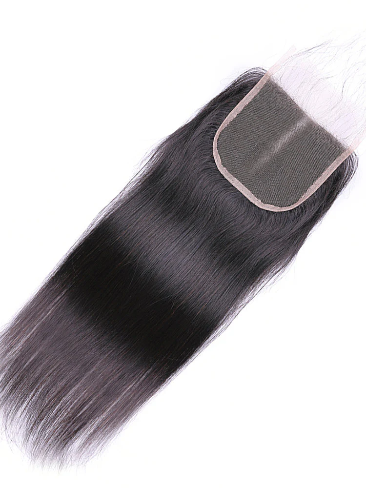 CurlyMe Straight Virgin Hair Natural Black Hair 4x4 Lace Closure - Image 4