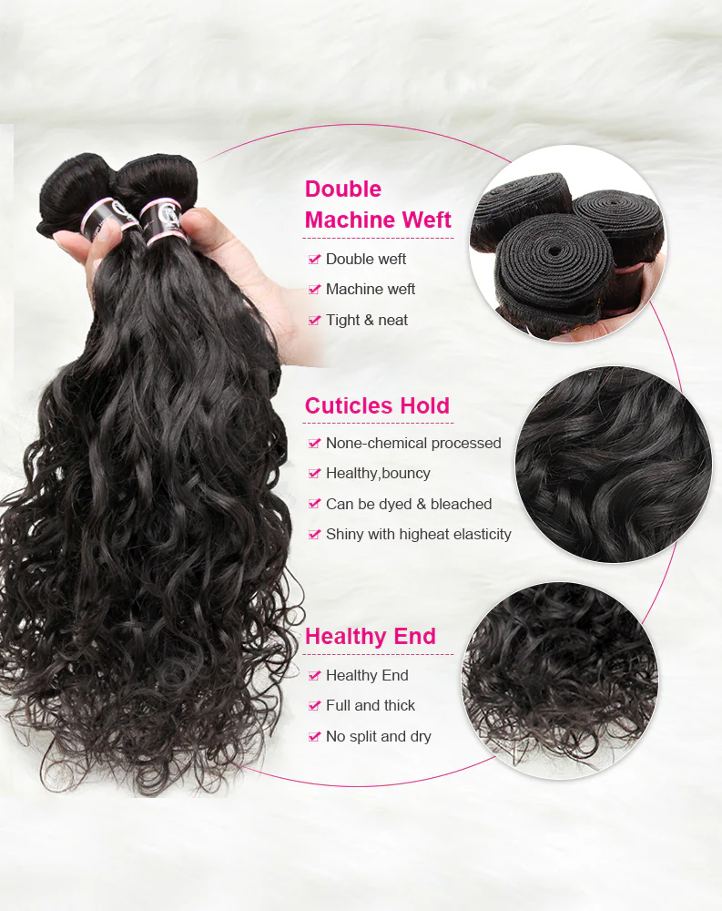CurlyMe Natural Wave Virgin Hair Bundles 1/3/4Pcs Black Hair Extensions - Image 3