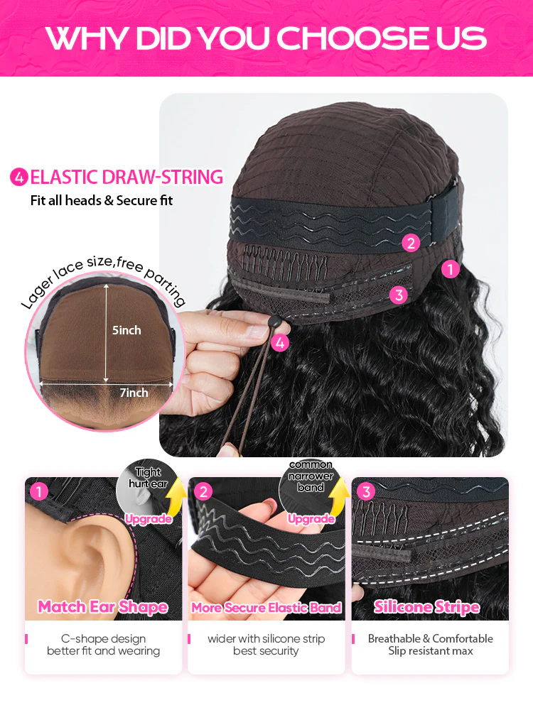 CurlyMe Pre-bleached Indian Curly Human Hair 7x5 Pre-Cut HD Lace Wear Go Glueless Wig With Flexible Fit Drawstring - Image 10