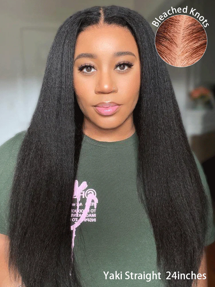 CurlyMe Pre-bleached Light Yaki Straight Hair Wear Go Glueless Wig Pre-cut HD Lace Pre-plucked - Image 3