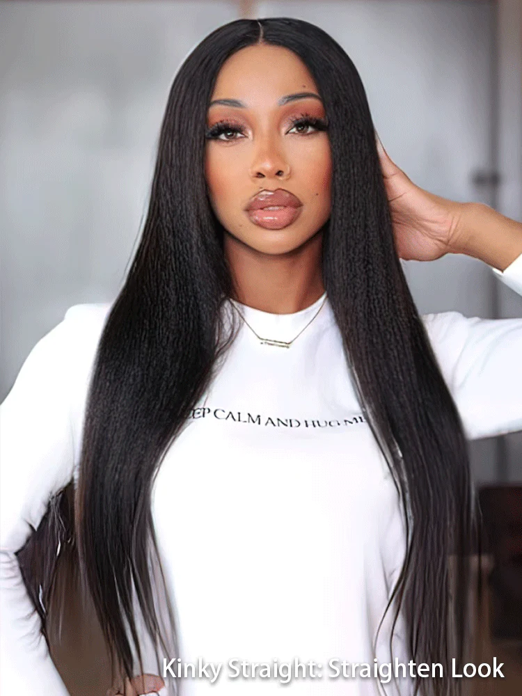 CurlyMe Pre-bleached Light Yaki Straight Hair Wear Go Glueless Wig Pre-cut HD Lace Pre-plucked - Image 4