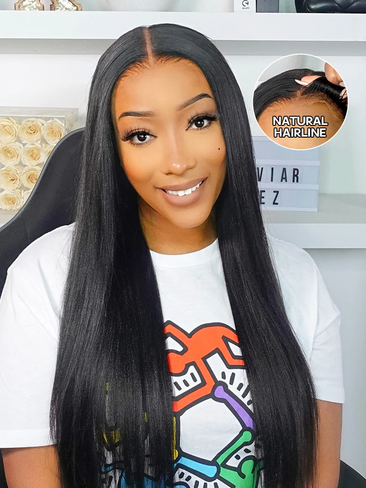 CurlyMe Pre-bleached Light Yaki Straight Hair Wear Go Glueless Wig Pre-cut HD Lace Pre-plucked - Image 9