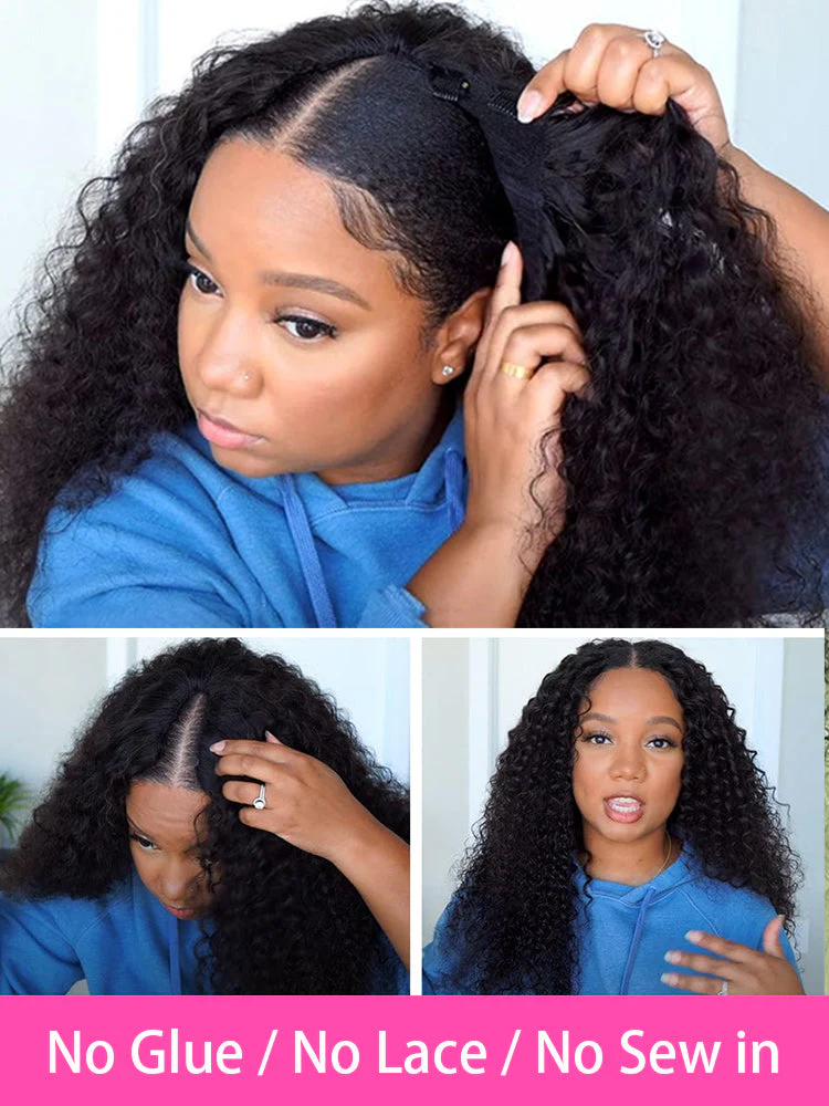 [Clearance Sale] Kinky Curly V Part Wig Human Hair Glueless Wig With Drawstring Pre-plucked - Image 3
