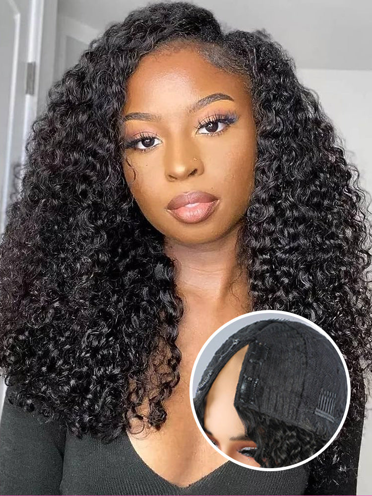 [Clearance Sale] Kinky Curly V Part Wig Human Hair Glueless Wig With Drawstring Pre-plucked - Image 4