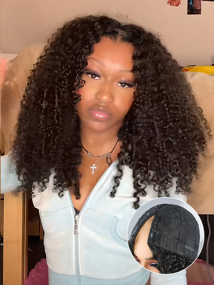 [Clearance Sale] Kinky Curly V Part Wig Human Hair Glueless Wig With Drawstring Pre-plucked - Image 5