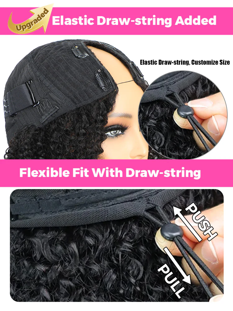 [Clearance Sale] Kinky Curly V Part Wig Human Hair Glueless Wig With Drawstring Pre-plucked - Image 7