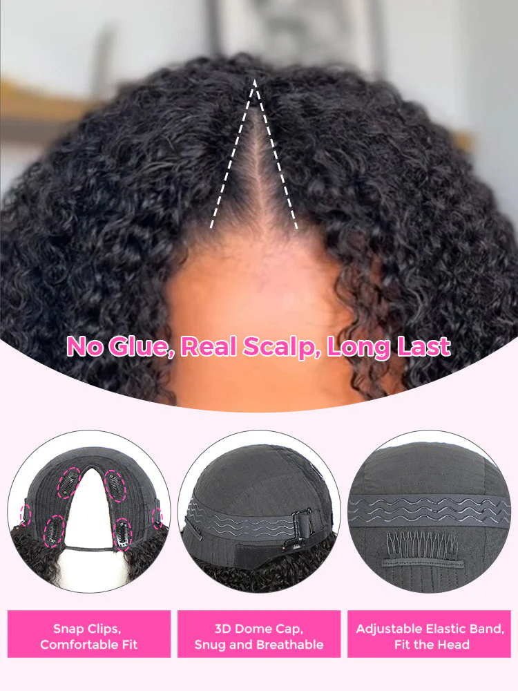 [Clearance Sale] Kinky Curly V Part Wig Human Hair Glueless Wig With Drawstring Pre-plucked - Image 8