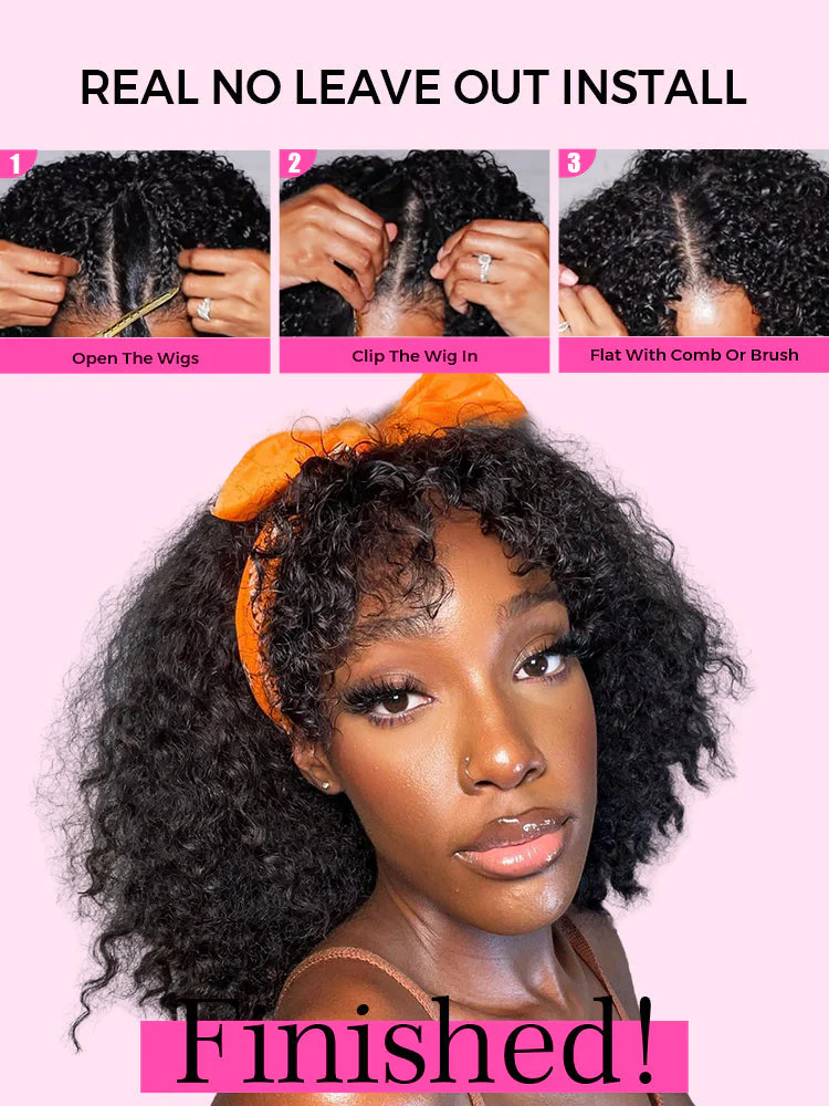 [Clearance Sale] Kinky Curly V Part Wig Human Hair Glueless Wig With Drawstring Pre-plucked - Image 9