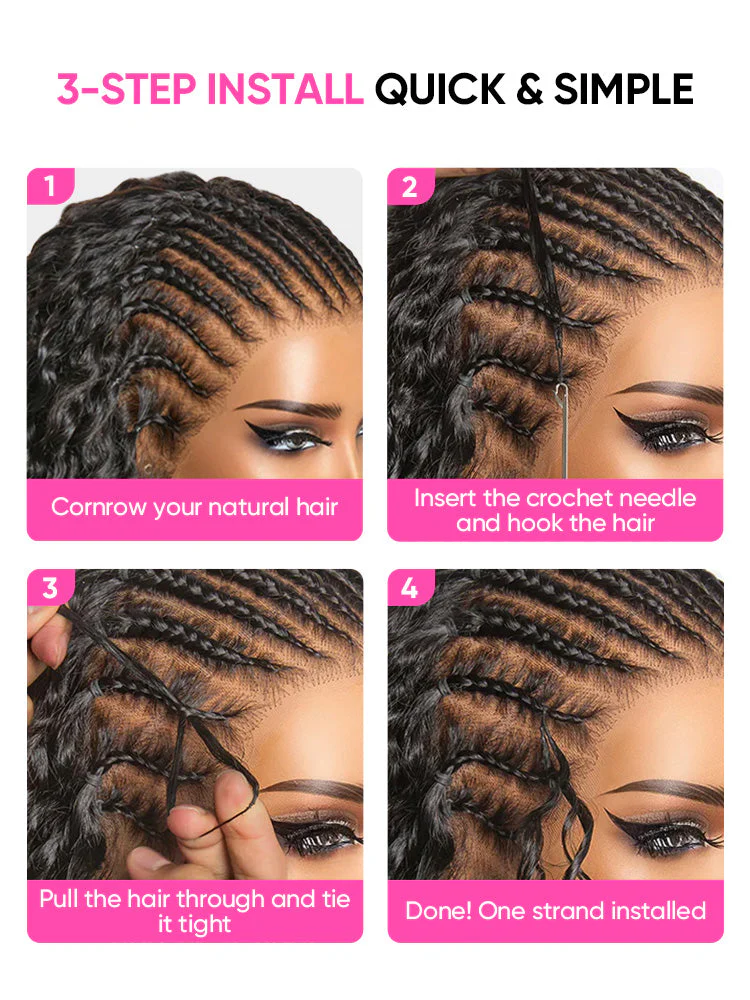 CurlyMe Deep Wave Crochet Human Hair Knotless Boho Braids Pre-Separated Miracle Knots Virgin Human Hair Feather Crochet Hair Extensions - Image 10