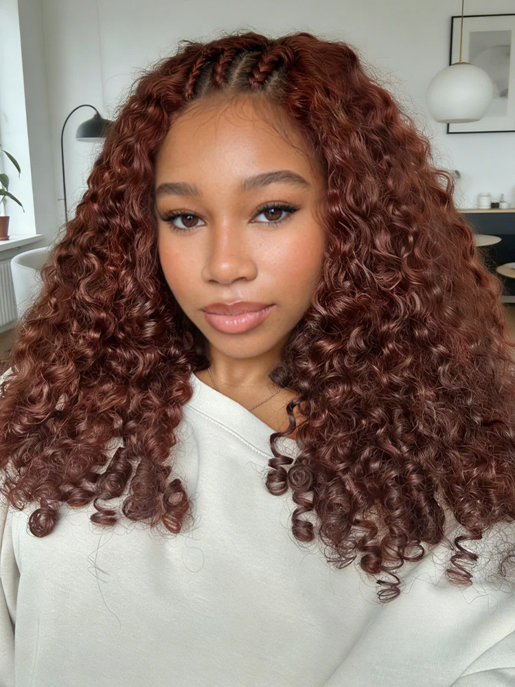 CurlyMe Reddish Brown Color Burmese Curly Miracle Knots Pre-Separated Feather Crochet Human Hair Knotless Boho Braids Remy Hair Extensions - Image 3