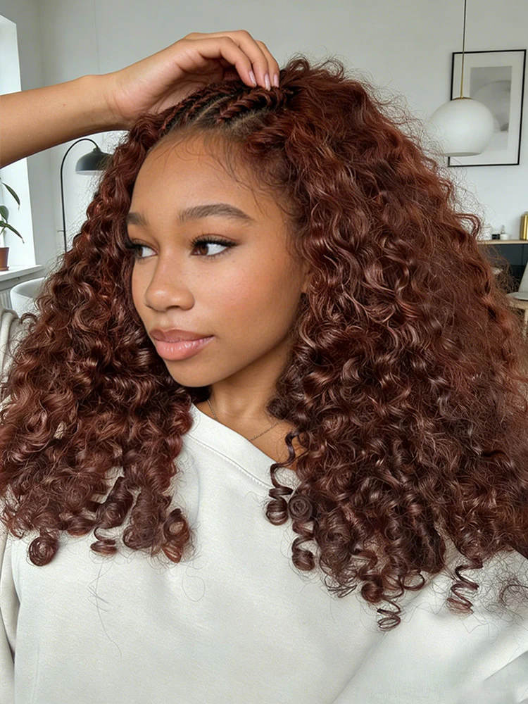 CurlyMe Reddish Brown Color Burmese Curly Miracle Knots Pre-Separated Feather Crochet Human Hair Knotless Boho Braids Remy Hair Extensions - Image 4
