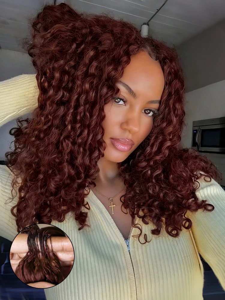 CurlyMe Reddish Brown Color Burmese Curly Miracle Knots Pre-Separated Feather Crochet Human Hair Knotless Boho Braids Remy Hair Extensions - Image 5