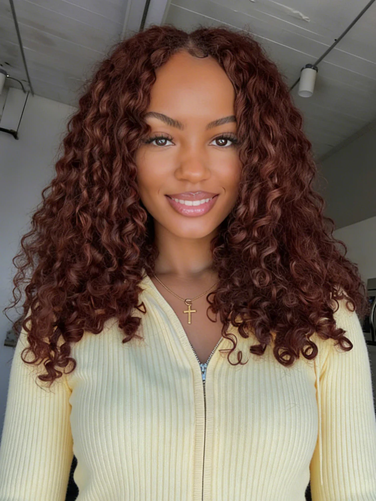 CurlyMe Reddish Brown Color Burmese Curly Miracle Knots Pre-Separated Feather Crochet Human Hair Knotless Boho Braids Remy Hair Extensions - Image 6