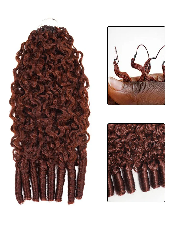 CurlyMe Reddish Brown Color Burmese Curly Miracle Knots Pre-Separated Feather Crochet Human Hair Knotless Boho Braids Remy Hair Extensions - Image 7