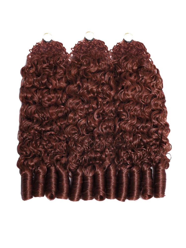CurlyMe Reddish Brown Color Burmese Curly Miracle Knots Pre-Separated Feather Crochet Human Hair Knotless Boho Braids Remy Hair Extensions - Image 8