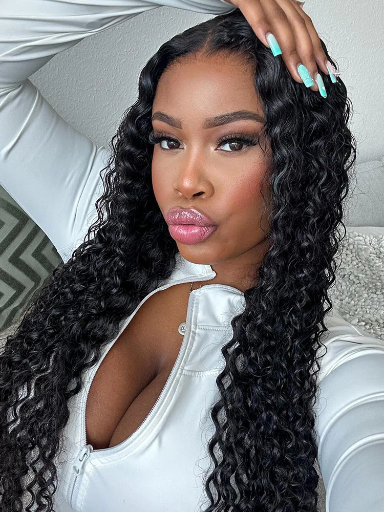 CurlyMe 360 Lace Fit Wear Go Pre-Bleached Water Wave Human Hair Glueless Wig Pre-Plucked - Image 10