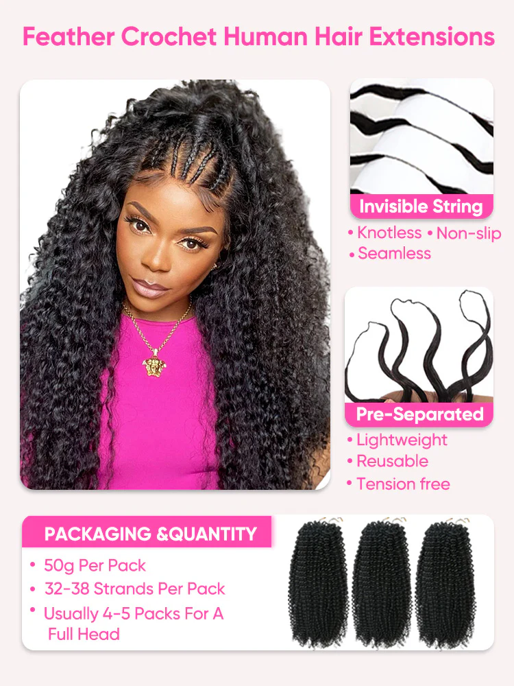 CurlyMe Pre-Separated Miracle Knots Feather Crochet Human Hair for Boho Braids Lightweight Reusable Remy Hair Extensions Protective Style for Women - Image 5