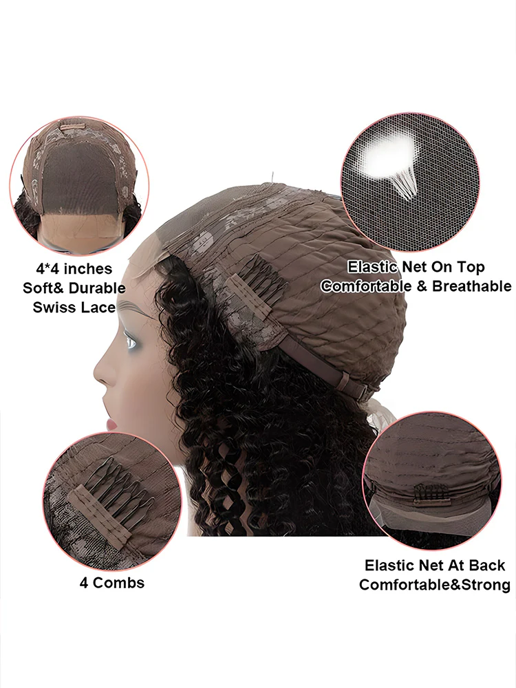 CurlyMe Short Haircuts Straight Hair 4x4 Lace Closure Bob Wigs Pre Plucked - Image 8